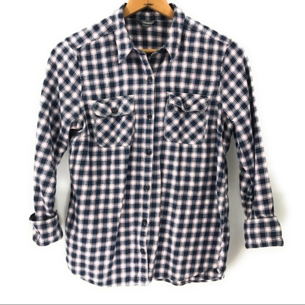 Eddie Bauer Pink Navy Flannel Shirt, Women’s L